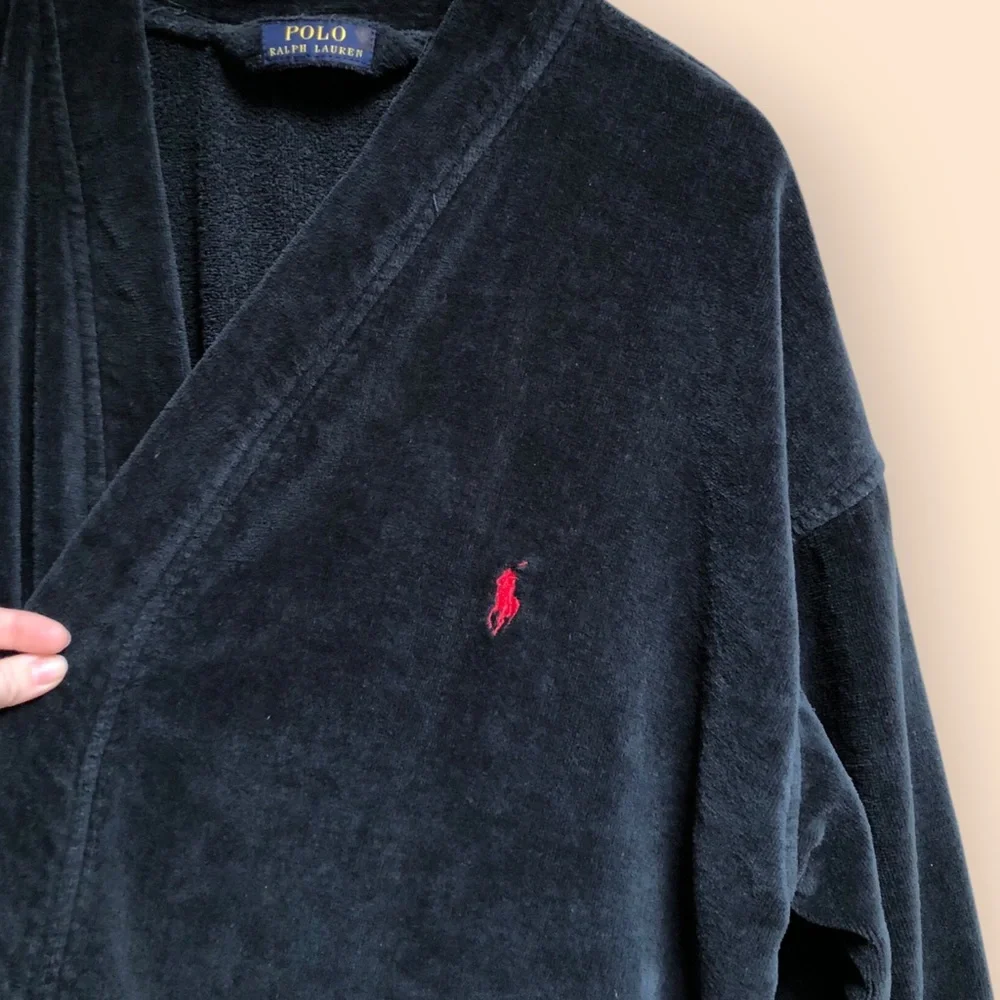 Polo Ralph Lauren MENS Sleepwear Soft Cotton Kimono Velour Robe Black MENS L/XL